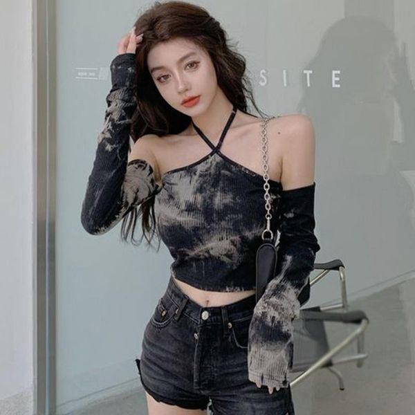 women's t-shirt women tie dye t-shirts y2k design sense of one-shoulder halter neck short long-sleeved shirt female punk style streetwe, White
women's t-shirt women tie dye t-shirts y2k design sense of one-shoulder halter neck short long-sleeved shirt female punk style streetwe, White