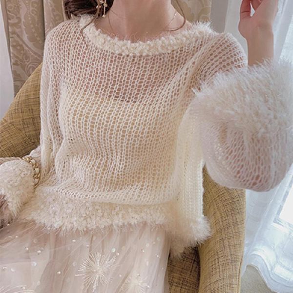 women's sweaters autumn mohair hollow out knitted cover up, korean version, loose and wearing tassel thin pullover sweater for women, White;black
women's sweaters autumn mohair hollow out knitted cover up, korean version, loose and wearing tassel thin pullover sweater for women, White;black