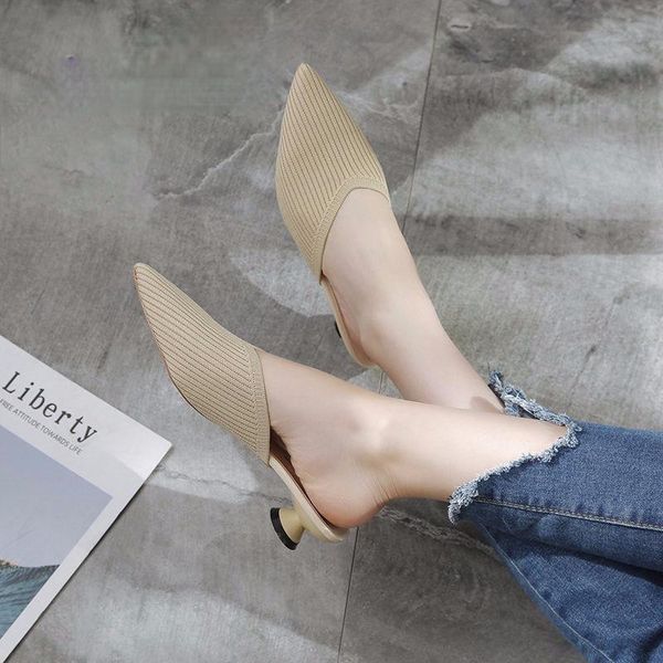 slippers 2021 knitted elastic mesh women summer shoes fashion pointed toe slides spike heels beige mules female, Black
slippers 2021 knitted elastic mesh women summer shoes fashion pointed toe slides spike heels beige mules female, Black