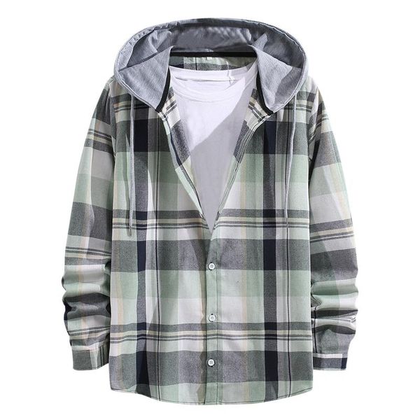 men's casual shirts plaid print shirt long sleeve single breasted loose hooded vintage korean fashion male blouse, White;black
men's casual shirts plaid print shirt long sleeve single breasted loose hooded vintage korean fashion male blouse, White;black