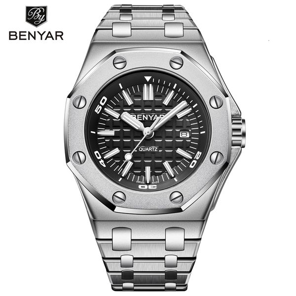 watches reloj hombre benyar men's brand luxury waterproof black silver quartz business men clock stainless steel, Slivery;brown
watches reloj hombre benyar men's brand luxury waterproof black silver quartz business men clock stainless steel, Slivery;brown