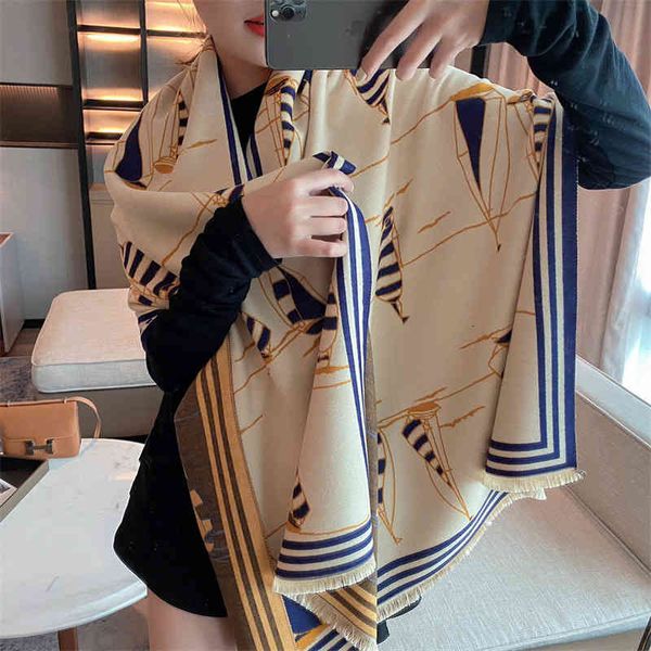 Shawl Scarf Imitation Cashmere Female 2021 Winter Sailboat Pattern Rectangular Warm Thickened Foreign Style Bib Tide, Blue;gray
Shawl Scarf Imitation Cashmere Female 2021 Winter Sailboat Pattern Rectangular Warm Thickened Foreign Style Bib Tide, Blue;gray