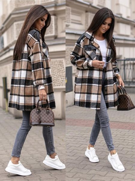 women's jackets donsignet women 2021 autumn casual mid-long plaid shirt fashion long sleeve single breasted womens coat, Black;brown
women's jackets donsignet women 2021 autumn casual mid-long plaid shirt fashion long sleeve single breasted womens coat, Black;brown