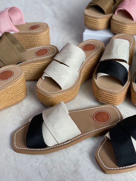 2022 designer slides women platform slippers woody wedge mule in canvas pink embroidery letter summer beach sandals high heels with box 312, Black
2022 designer slides women platform slippers woody wedge mule in canvas pink embroidery letter summer beach sandals high heels with box 312, Black