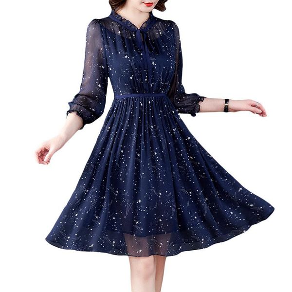 star floral dress women's 2021 spring and summer fashion seven-minute sleeve temperament thin chiffon casual dresses, Black;gray
star floral dress women's 2021 spring and summer fashion seven-minute sleeve temperament thin chiffon casual dresses, Black;gray
