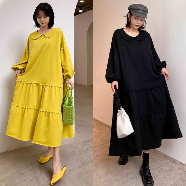 Doll collar long on optional multicolored knee loose casual lantern dress autumn temperament woman's clothes, Black;gray
Doll collar long on optional multicolored knee loose casual lantern dress autumn temperament woman's clothes, Black;gray
