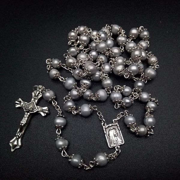 christian catholic jesus cross pendant necklaces porcelain white simulated pearl beads chain rosary necklace religious jewelry, Silver
christian catholic jesus cross pendant necklaces porcelain white simulated pearl beads chain rosary necklace religious jewelry, Silver