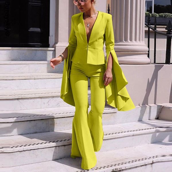 women's two piece pants fashion office lady flare slim fit suits autumn high street straight matching set women deep v neck solid, White
women's two piece pants fashion office lady flare slim fit suits autumn high street straight matching set women deep v neck solid, White