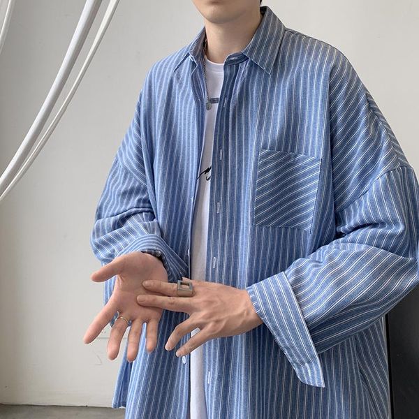 men's casual shirts 2021 autumn turn-down collar long sleeve stripe shirt for men single pocket loose japan style clothing couples, White;black
men's casual shirts 2021 autumn turn-down collar long sleeve stripe shirt for men single pocket loose japan style clothing couples, White;black