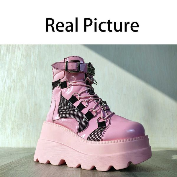 gilrs lace up buckle strap metal design platform wedges boots women sugar pink goth shoes woman 2021 new arrivals sweet fashion y03248680, Black 
gilrs lace up buckle strap metal design platform wedges boots women sugar pink goth shoes woman 2021 new arrivals sweet fashion y03248680, Black