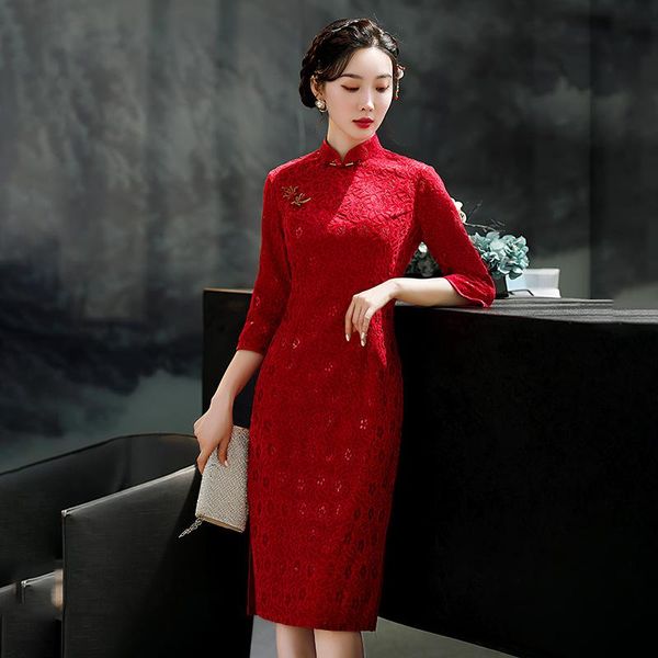 ethnic clothing vintage chinese bride wedding cheongsam slim lace and velvet mid-length qipao autumn women dress plus size vestidos, Red
ethnic clothing vintage chinese bride wedding cheongsam slim lace and velvet mid-length qipao autumn women dress plus size vestidos, Red