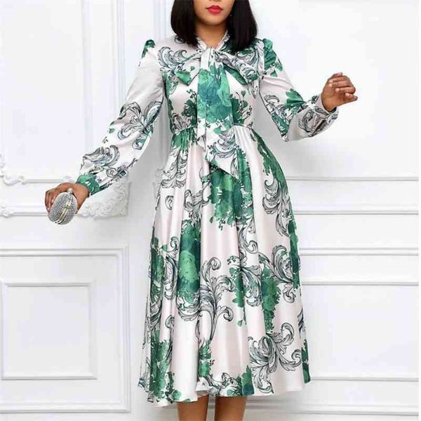 women long sleeves printed dresses with bowtie collar pleated high waist midi elegant ladies fashion african vestidos robes 210416, Black;gray
women long sleeves printed dresses with bowtie collar pleated high waist midi elegant ladies fashion african vestidos robes 210416, Black;gray