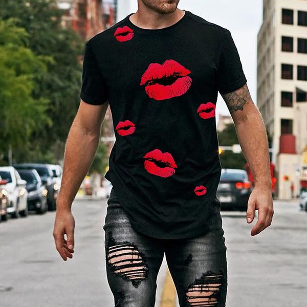 fashion t-shirt 2021 summer personalized short sleeve men's red lip print large top, White;black
fashion t-shirt 2021 summer personalized short sleeve men's red lip print large top, White;black