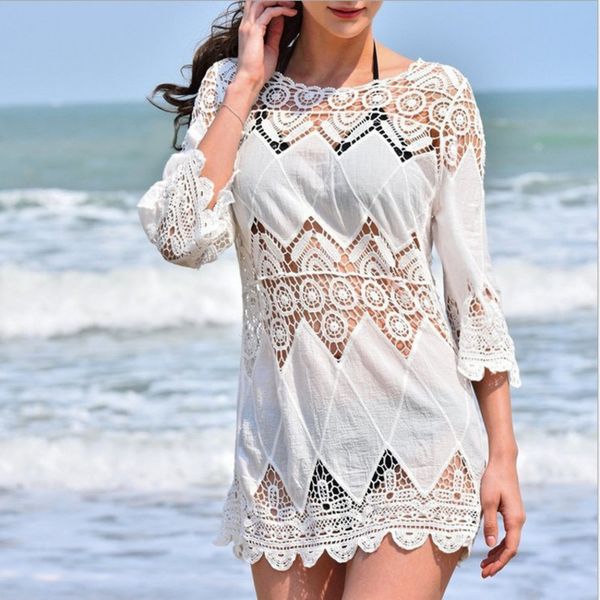 wear beach women's medium straight length cut out crochet knitted bikini swimsuit with smock, White;black
wear beach women's medium straight length cut out crochet knitted bikini swimsuit with smock, White;black