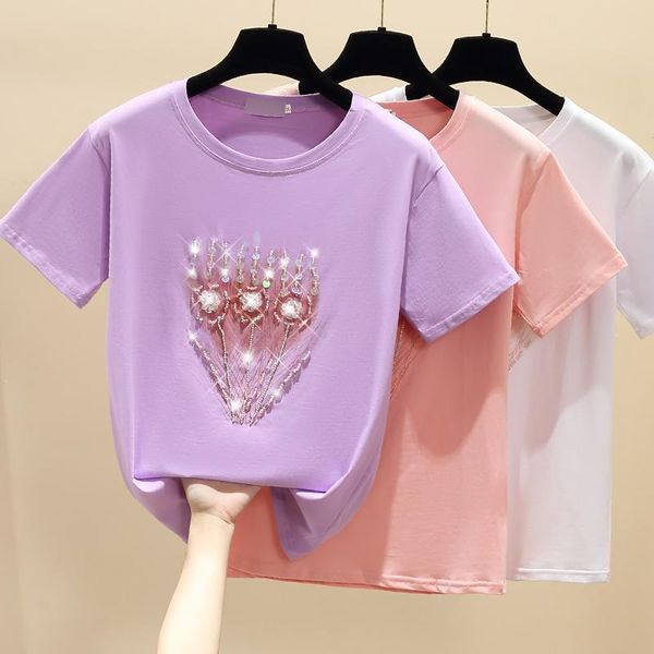 women's t-shirt summer o-collar short sleeve women beading female korean chic sequins cotton woman clothes tee shirt femme, White
women's t-shirt summer o-collar short sleeve women beading female korean chic sequins cotton woman clothes tee shirt femme, White