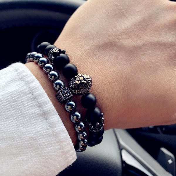 link, chain men classic matte & lava stone set bracelet for pave cz jewelry gift2pcs/set fashion crown lion charm, Black
link, chain men classic matte & lava stone set bracelet for pave cz jewelry gift2pcs/set fashion crown lion charm, Black