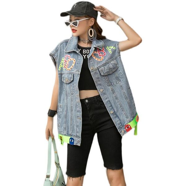 women's plus size vest europe station heavy industry beaded patch denim jacket women loose sleeveless tide brand vests, Black;white
women's plus size vest europe station heavy industry beaded patch denim jacket women loose sleeveless tide brand vests, Black;white