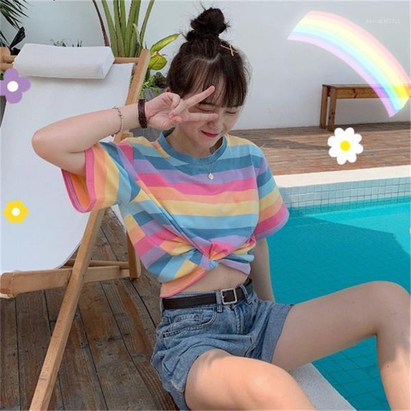 women's t-shirt loose casual ins rainbow striped t-shirts japanese kawaii ulzzang female korean harajuku clothes for women, White
women's t-shirt loose casual ins rainbow striped t-shirts japanese kawaii ulzzang female korean harajuku clothes for women, White