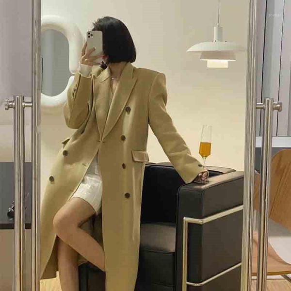 women's wool & blends 2021 autumn winter style korean casual simple woolen coat high-end pure color loose long overcoat jacket e281, Black
women's wool & blends 2021 autumn winter style korean casual simple woolen coat high-end pure color loose long overcoat jacket e281, Black