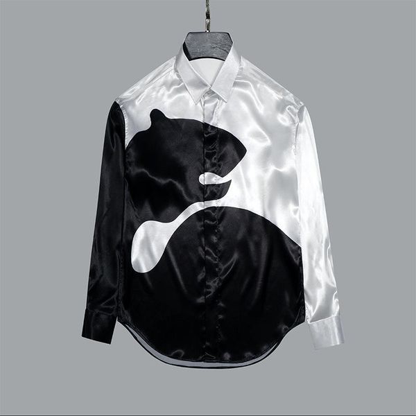 men's casual shirts contrast color mens luxury long sleeve black white splicing male fashion slim fit party man 2xl, White;black
men's casual shirts contrast color mens luxury long sleeve black white splicing male fashion slim fit party man 2xl, White;black