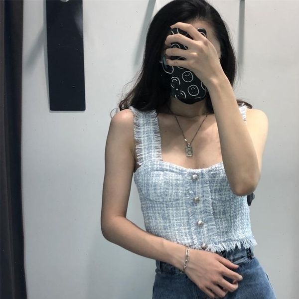 summer european and american style women camis tweed tassel button embellished strap top, White
summer european and american style women camis tweed tassel button embellished strap top, White