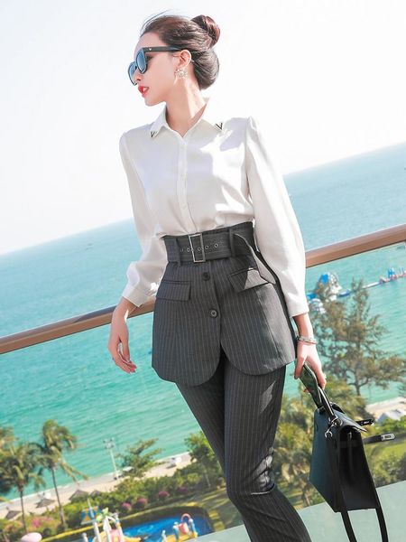 spring summer women fashion three piece set office lady white shirts and high waist striped long pants + peplum corset women's two
spring summer women fashion three piece set office lady white shirts and high waist striped long pants + peplum corset women's two