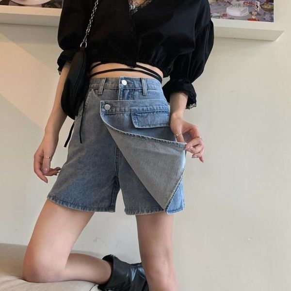women's two-piece suit korean style stitching irregular high-waisted jeans slim straight-leg shorts, White;black
women's two-piece suit korean style stitching irregular high-waisted jeans slim straight-leg shorts, White;black