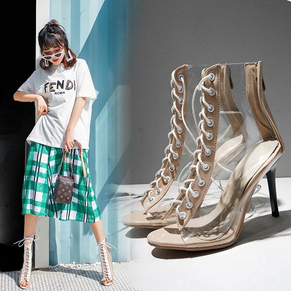 dress shoes summer sandals pvc transparent gladiator cross strappy peep toe clear thin heels women ankle boots, Black
dress shoes summer sandals pvc transparent gladiator cross strappy peep toe clear thin heels women ankle boots, Black