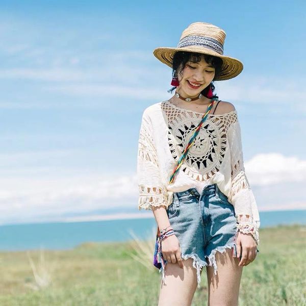 women's swimwear hff 2021 summer niche sun protection design sense bohemian style blouse thin exterior with holiday travel hollow women, White;black
women's swimwear hff 2021 summer niche sun protection design sense bohemian style blouse thin exterior with holiday travel hollow women, White;black