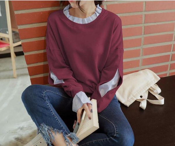 women's hoodies & sweatshirts fashion winter women sweatshirt lovly fake two pieces print casual long sleeve o-neck slim pullovers asia, Black