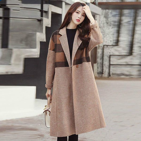 european trend plaid stitching woolen coat women's mid-length 2021 loose and slim fashion wool & blends, Black
european trend plaid stitching woolen coat women's mid-length 2021 loose and slim fashion wool & blends, Black