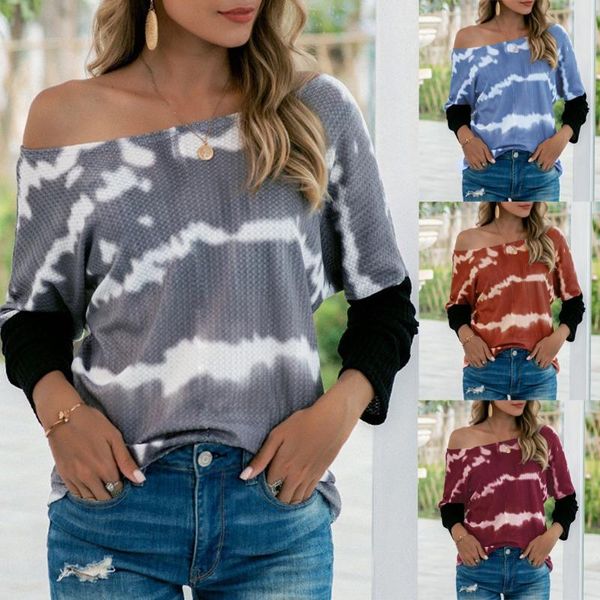 40#womens tie-dye shirts off shoulder gradient color block long sleeve casual knit blouse autumn elegant solid brief women's blouses &, White
40#womens tie-dye shirts off shoulder gradient color block long sleeve casual knit blouse autumn elegant solid brief women's blouses &, White