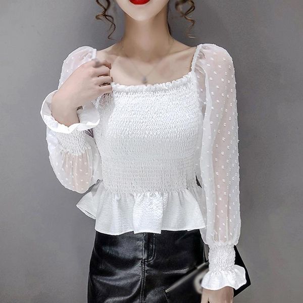women's blouses & shirts square collar sweet long sleeves chiffon shirt blouse solid elegant mesh stitching puff sleeve for female top, White
women's blouses & shirts square collar sweet long sleeves chiffon shirt blouse solid elegant mesh stitching puff sleeve for female top, White
