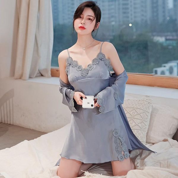 women's sleepwear gray women robe set satin silky 2pcs lace nighty&robe suit female kimono gown casual sleep soft home wear, Black;red
women's sleepwear gray women robe set satin silky 2pcs lace nighty&robe suit female kimono gown casual sleep soft home wear, Black;red