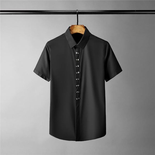 men's casual shirts classic short sleeve mens luxury solid color double rivet dress 4xl slim fit male shrits, White;black
men's casual shirts classic short sleeve mens luxury solid color double rivet dress 4xl slim fit male shrits, White;black