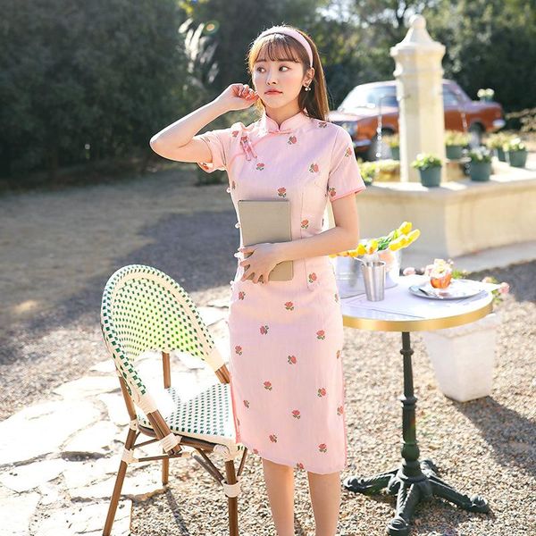 ethnic clothing traditional pink cotton linen cheongsam summer daily improved elegant short sleeve classic modern qipao, Red
ethnic clothing traditional pink cotton linen cheongsam summer daily improved elegant short sleeve classic modern qipao, Red