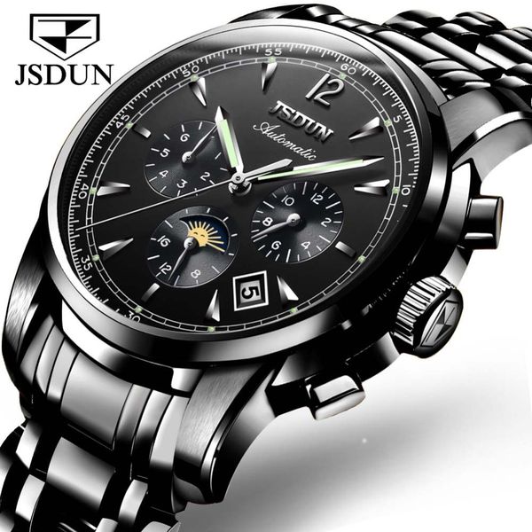 jsdun luxury men's watch automatic mechanical waterproof clock relogio masculino sapphire rvs band moon phase, Slivery;brown
jsdun luxury men's watch automatic mechanical waterproof clock relogio masculino sapphire rvs band moon phase, Slivery;brown
