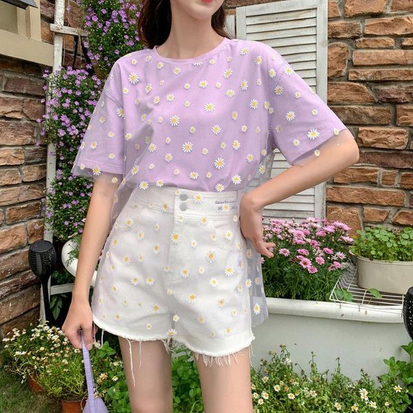 women's t-shirt t shirts women sweet daisy print mesh patchwork tshirt summer korean fashion streetwear ladies short sleeve loose tees, White
women's t-shirt t shirts women sweet daisy print mesh patchwork tshirt summer korean fashion streetwear ladies short sleeve loose tees, White