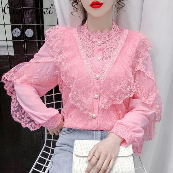 women's blouses & shirts lace patchwork base chiffon shirt for women 2021 spring stand collar inner pink female lantern sleeve white sl
women's blouses & shirts lace patchwork base chiffon shirt for women 2021 spring stand collar inner pink female lantern sleeve white sl
