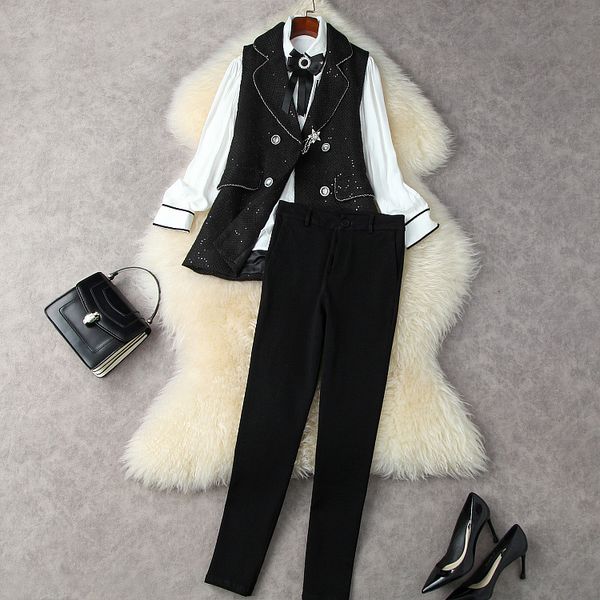 european and american women's clothing winter 2022 new long sleeve shirt sequined tweed waistcoat nine minutes of pants suits, White
european and american women's clothing winter 2022 new long sleeve shirt sequined tweed waistcoat nine minutes of pants suits, White
