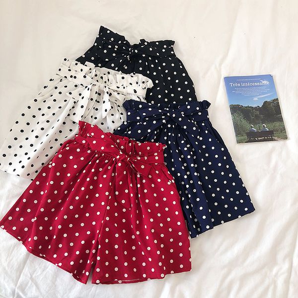 women's shorts summer polka dotted chiffon korean style chic sweet bow strap elastic waist wide leg short pants c09k, White;black
women's shorts summer polka dotted chiffon korean style chic sweet bow strap elastic waist wide leg short pants c09k, White;black