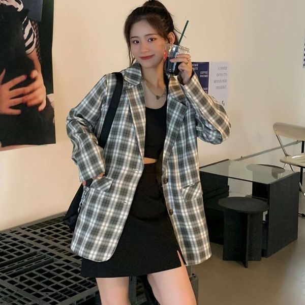 autumn loose fried street leisure lattice suit coat women's, Black;brown
autumn loose fried street leisure lattice suit coat women's, Black;brown