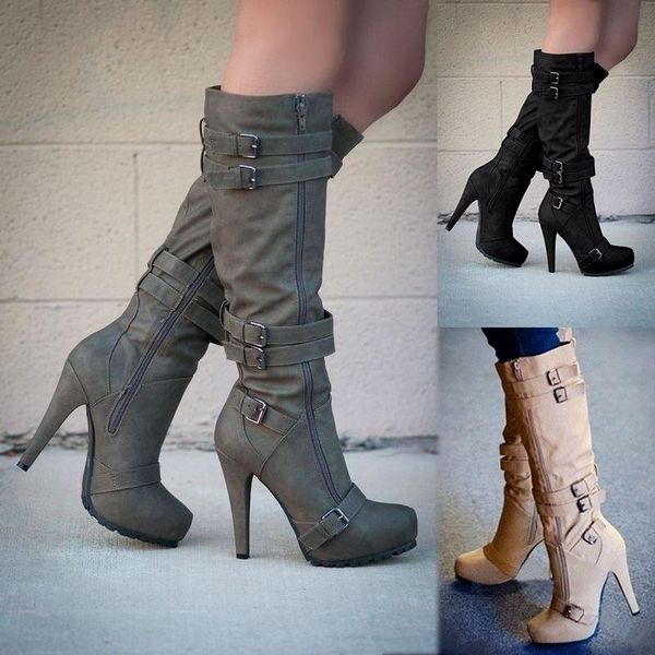 women platform buckle knee high boots women's zip pumps autumn winter ladies super heels female solid punk shoes big size, Black
women platform buckle knee high boots women's zip pumps autumn winter ladies super heels female solid punk shoes big size, Black