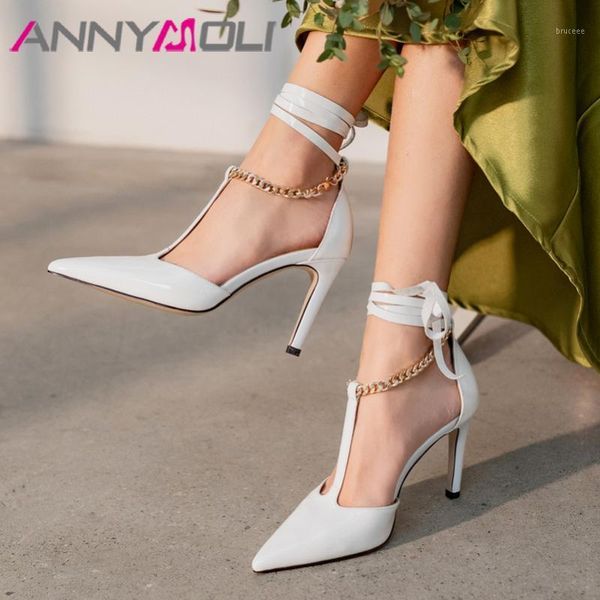 sandals annymoli real leather ankle strap women super high heel shoes chain pointed toe t-strap footwear thin heels party1, Black
sandals annymoli real leather ankle strap women super high heel shoes chain pointed toe t-strap footwear thin heels party1, Black