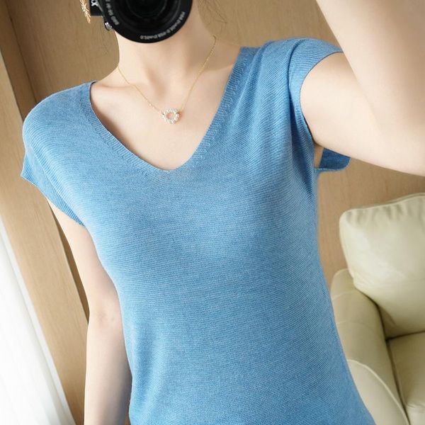 women's t-shirt spring and summer thin pullover v-neck sweater short-sleeved loose knit bottoming shirt 100% pure wool top, White
women's t-shirt spring and summer thin pullover v-neck sweater short-sleeved loose knit bottoming shirt 100% pure wool top, White