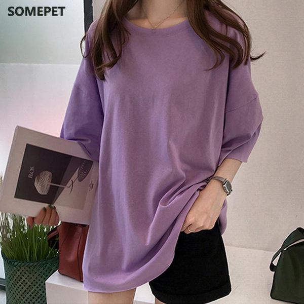 women's t-shirt summer oversize t shirt women candy color o neck short sleeve elastic basic long loose streetwear t-shirts tee, White
women's t-shirt summer oversize t shirt women candy color o neck short sleeve elastic basic long loose streetwear t-shirts tee, White