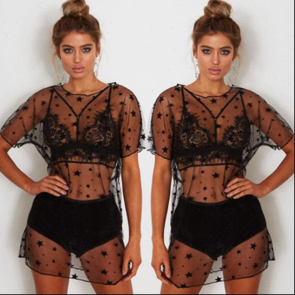 star printed short sleeve womens dress casual mesh transparent black summer mini, Black;gray
star printed short sleeve womens dress casual mesh transparent black summer mini, Black;gray