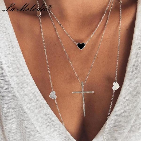 boho multi-layer alloy link chains necklace hearts crosses pendants/necklaces for women's girl jewelry simple choker, Silver
boho multi-layer alloy link chains necklace hearts crosses pendants/necklaces for women's girl jewelry simple choker, Silver