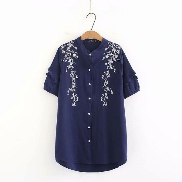 women's blouses & shirts plus size embroidery striped women blouse 2021 summer cotton short sleeve ladies stand collar female tee, White
women's blouses & shirts plus size embroidery striped women blouse 2021 summer cotton short sleeve ladies stand collar female tee, White