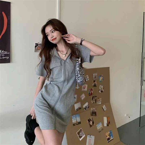 summer women's dress korean style short-sleeved zipper female slim slimming hooded skirt gx245 210507, Black;gray 
summer women's dress korean style short-sleeved zipper female slim slimming hooded skirt gx245 210507, Black;gray